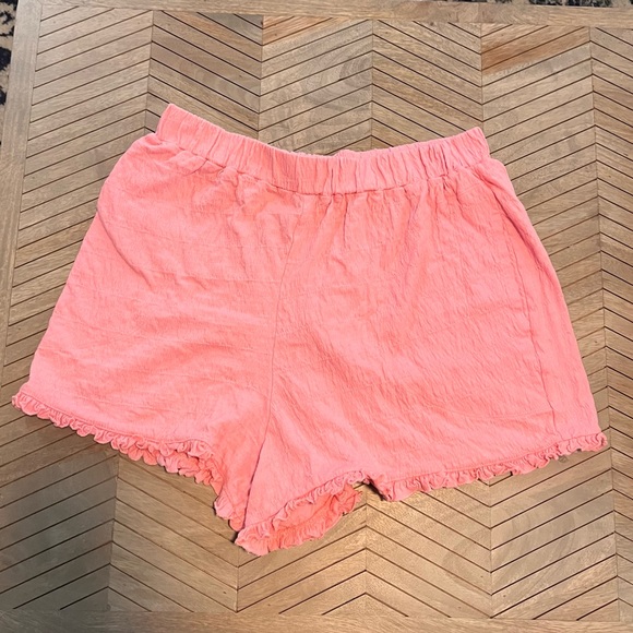 Free People Beach Twyla Ruffle Slubbed Cotton Pink Shorts with Micro Ruffle - Picture 4 of 9